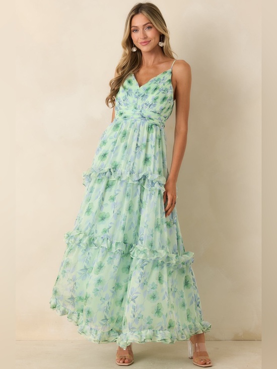 Astr Dresses & Skirts - ASTR Ayanna Green Floral Ruffle Maxi Dress